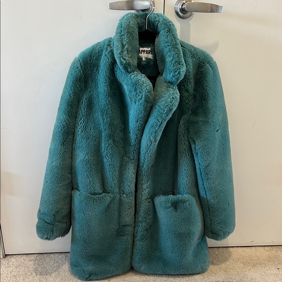 Apparis Stella Emerald Teal Green/Blue Faux Fur Coat Size Small - Picture 6 of 12